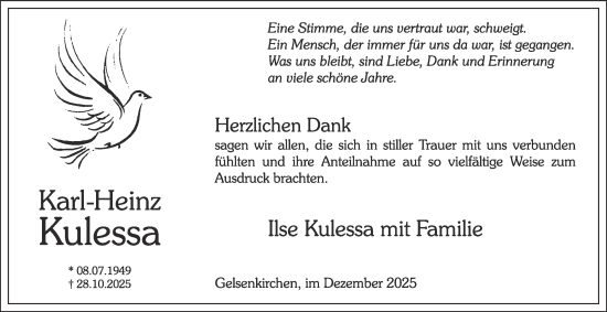 Traueranzeige von Karl-Heinz Kulessa von Tageszeitung