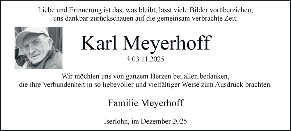  Traueranzeige für Karl Meyerhoff vom 06.12.2025 aus Tageszeitung