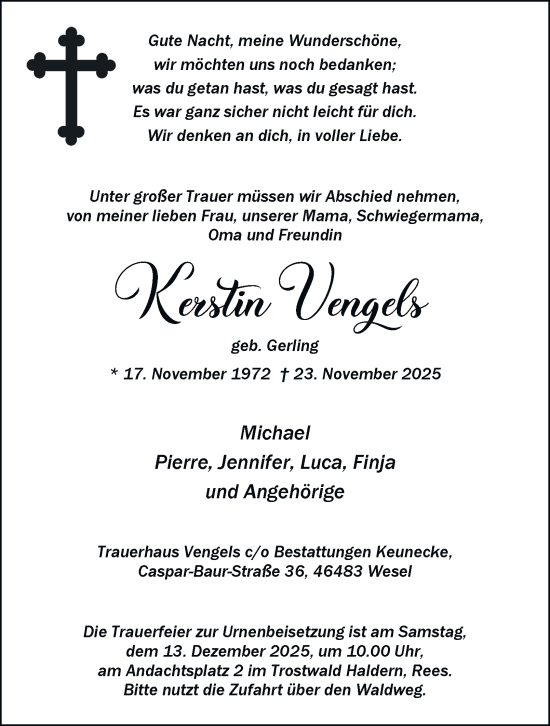 Traueranzeige von Kerstin Vengels von Tageszeitung