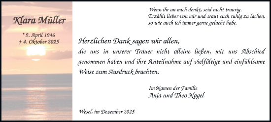 Traueranzeige von Klara Müller von Tageszeitung