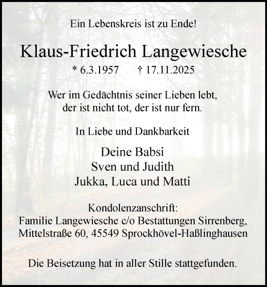 Traueranzeige von Klaus-Friedrich Langewiesche von Tageszeitung