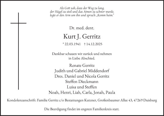Traueranzeige von Kurt J. Gerritz von Tageszeitung