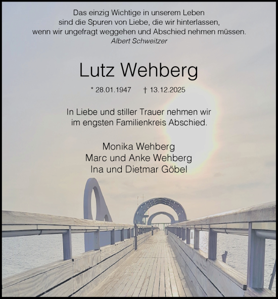 Traueranzeige von Lutz Wehberg von Tageszeitung