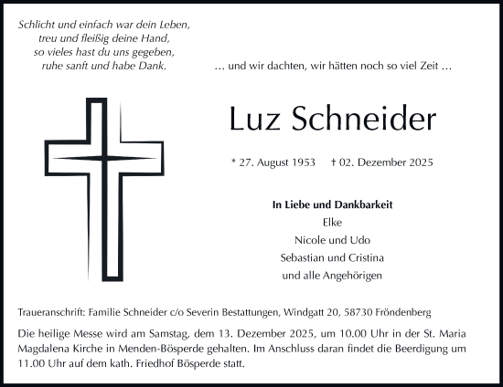 Traueranzeige von Luz Schneider von Tageszeitung