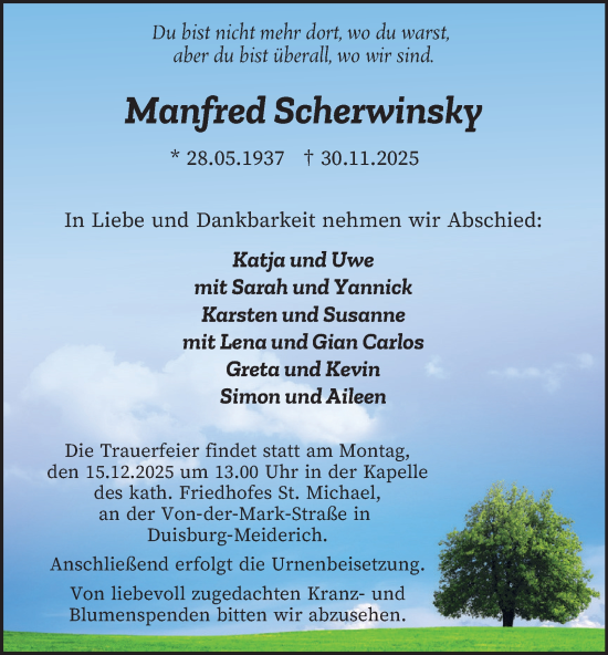 Traueranzeige von Manfred Scherwinsky von Tageszeitung