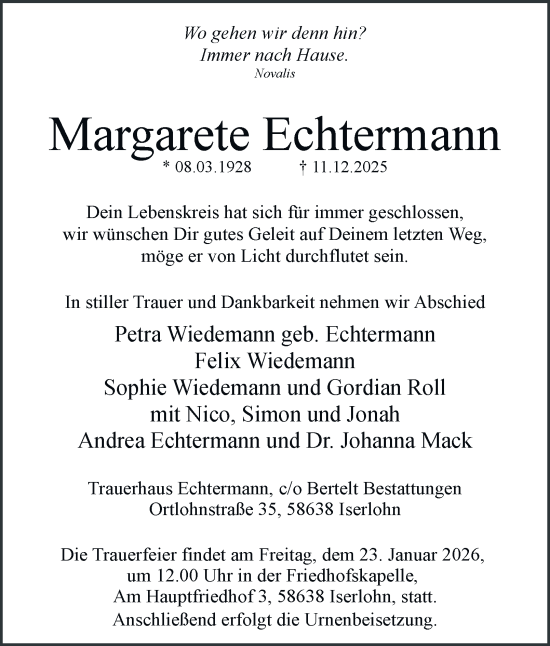 Traueranzeige von Margarete Echtermann von Tageszeitung