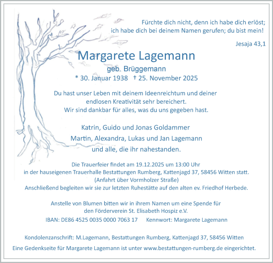 Traueranzeige von Margarete Lagemann von Tageszeitung