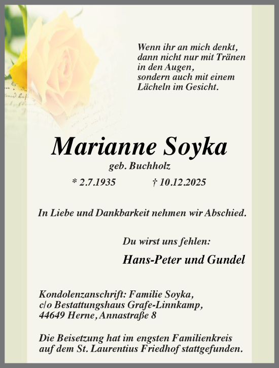 Traueranzeige von Marianne Soyka von Tageszeitung