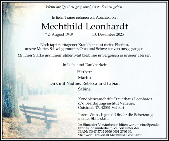 Traueranzeige von Mechthild Leonhardt von Tageszeitung