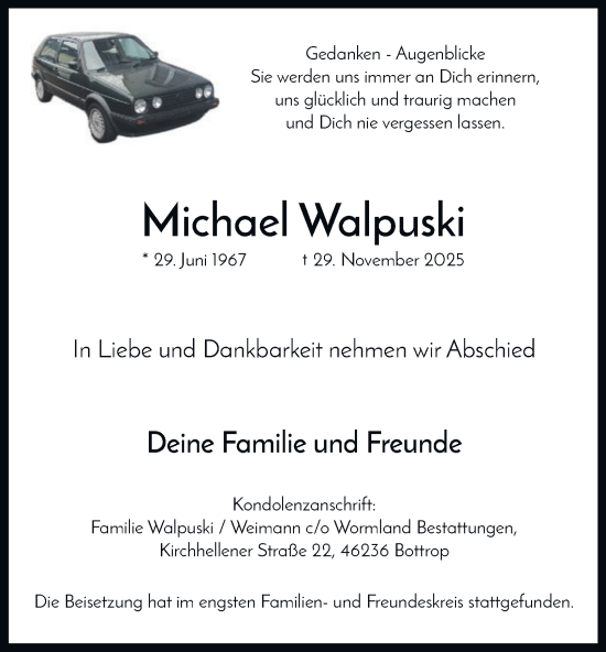 Traueranzeige von Michael Walpuski von Tageszeitung