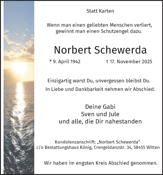 Traueranzeige von Norbert Schewerda von Tageszeitung