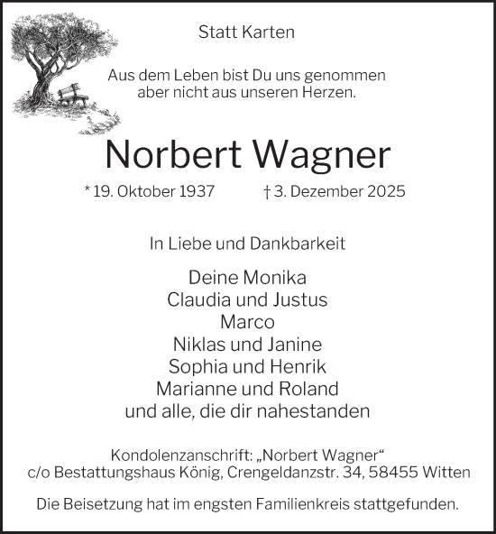 Traueranzeige von Norbert Wagner von Tageszeitung
