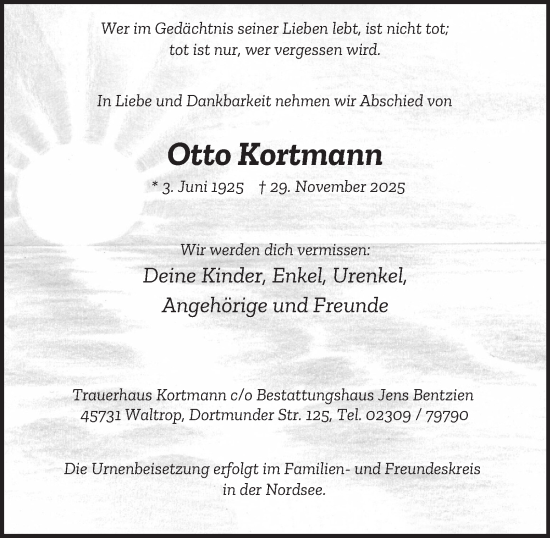 Traueranzeige von Otto Kortmann von Tageszeitung