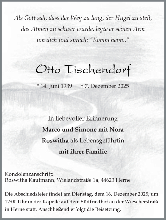 Traueranzeige von Otto Tischendorf von Tageszeitung