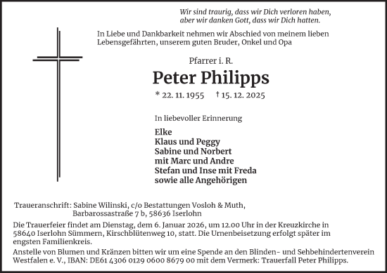 Traueranzeige von Peter Philipps von Tageszeitung