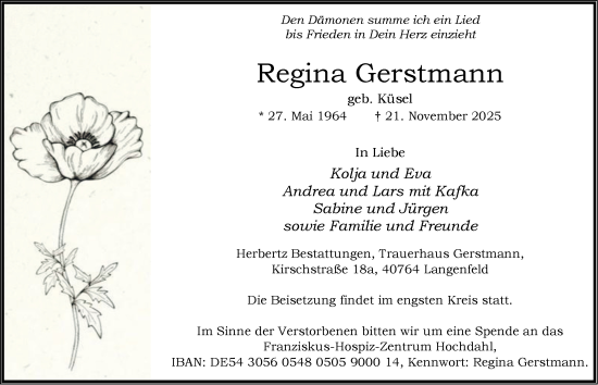 Traueranzeige von Regina Gerstmann von Tageszeitung