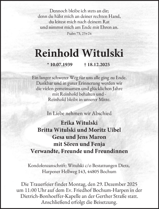Traueranzeige von Reinhold Witulski von Tageszeitung