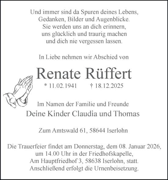 Traueranzeige von Renate Rüffert von Tageszeitung