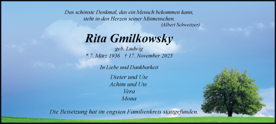 Traueranzeige von Rita Gmilkowsky von Tageszeitung
