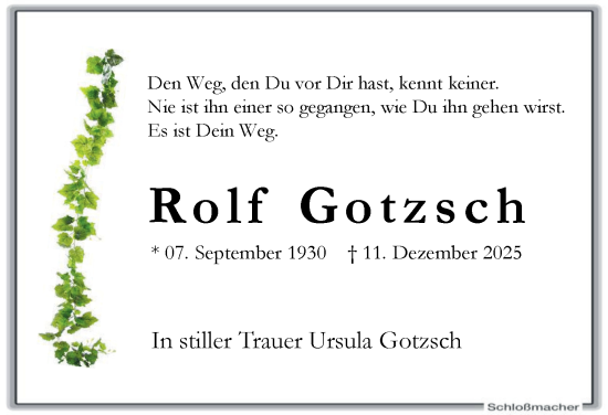 Traueranzeige von Rolf Gotzsch von Tageszeitung