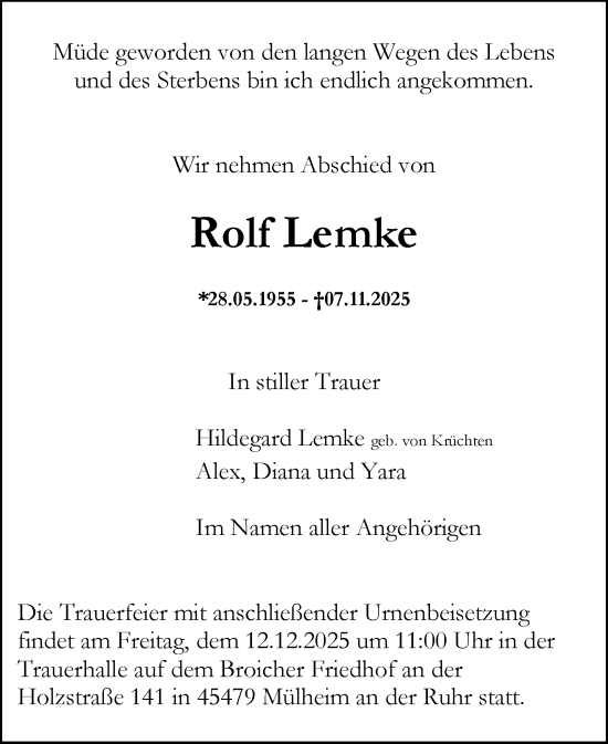 Traueranzeige von Rolf Lemke von Tageszeitung