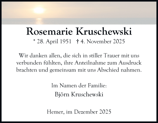 Traueranzeige von Rosemarie Kruschewski von Tageszeitung