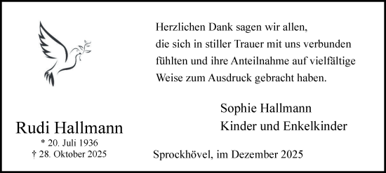 Traueranzeige von Rudi Hallmann von Tageszeitung