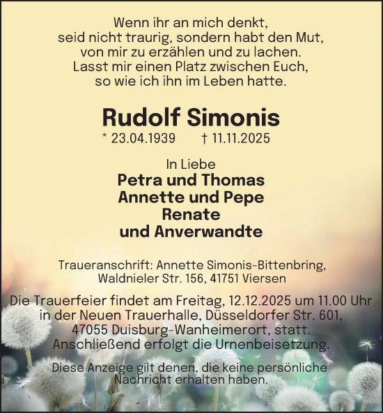 Traueranzeige von Rudolf Simonis von Tageszeitung