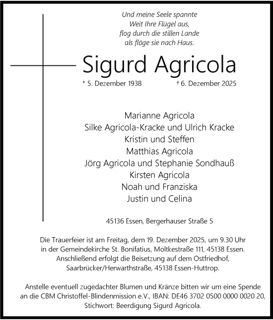 Traueranzeige von Sigurd Agricola von Tageszeitung