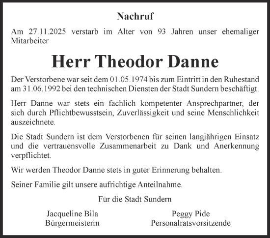 Traueranzeige von Theodor Danne von Tageszeitung