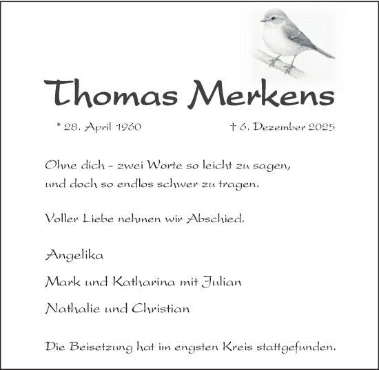 Traueranzeige von Thomas Merkens von Tageszeitung