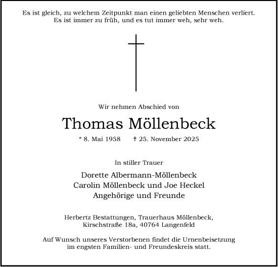 Traueranzeige von Thomas Möllenbeck von Tageszeitung