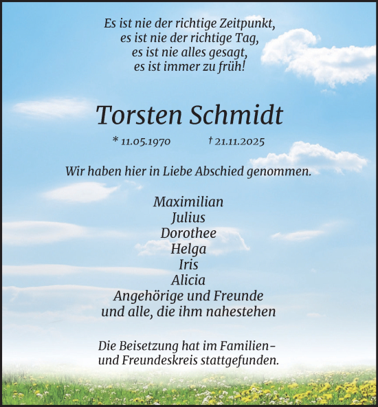 Traueranzeige von Torsten Schmidt von Tageszeitung