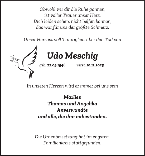 Traueranzeige von Udo Meschig von Tageszeitung