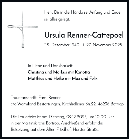 Traueranzeige von Ursula Renner-Cattepoel von Tageszeitung