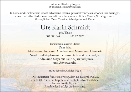 Traueranzeige von Ute Karin Schmidt von Tageszeitung