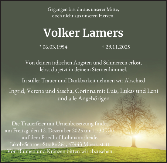 Traueranzeige von Volker Lamers von Tageszeitung