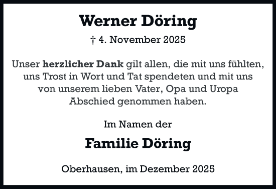 Traueranzeige von Werner Döring von Tageszeitung