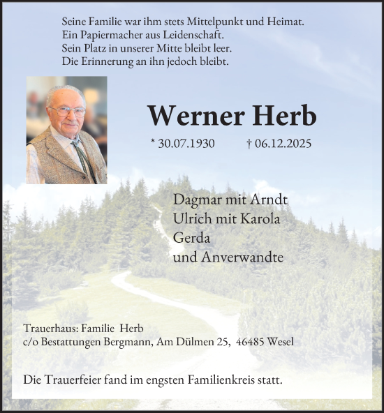 Traueranzeige von Werner Herb von Tageszeitung