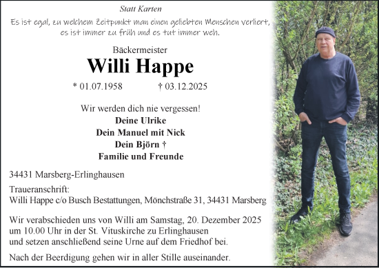 Traueranzeige von Willi Happe von Tageszeitung