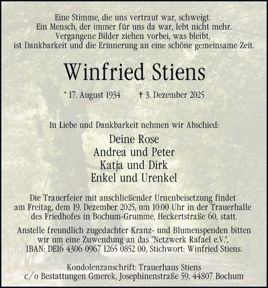 Traueranzeige von Winfried Stiens von Tageszeitung