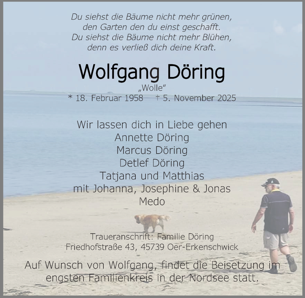  Traueranzeige für Wolfgang Döring vom 06.12.2025 aus Tageszeitung