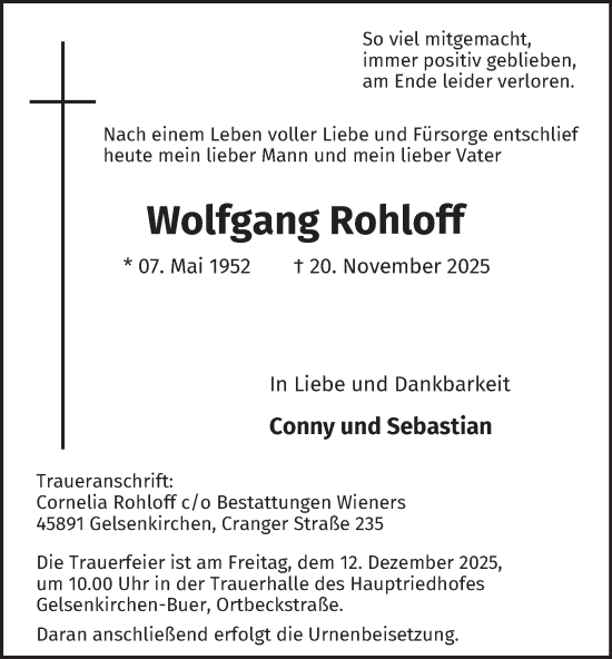 Traueranzeige von Wolfgang Rohloff von Tageszeitung