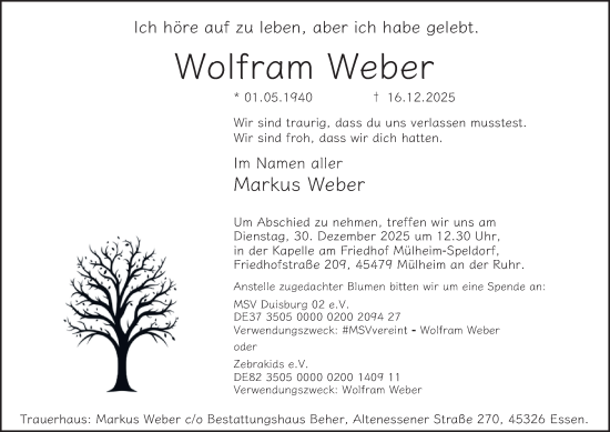 Traueranzeige von Wolfram Weber von Tageszeitung