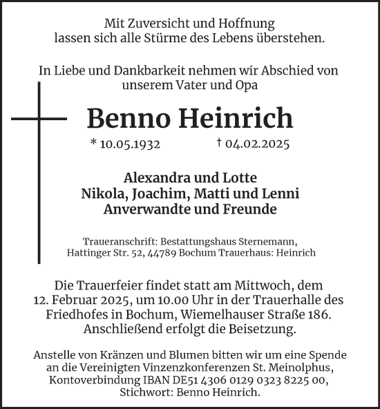 Traueranzeige von Benno Heinrich von Tageszeitung