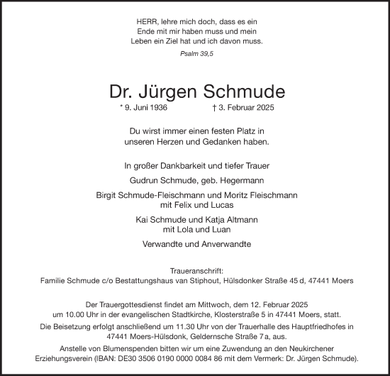Traueranzeige von Dr. Jürgen Schmude von Tageszeitung