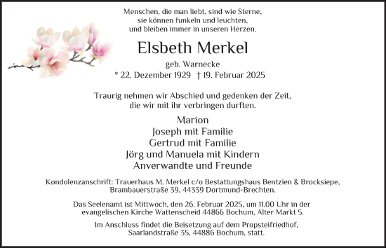 Traueranzeige von Elsbeth Merkel von Tageszeitung