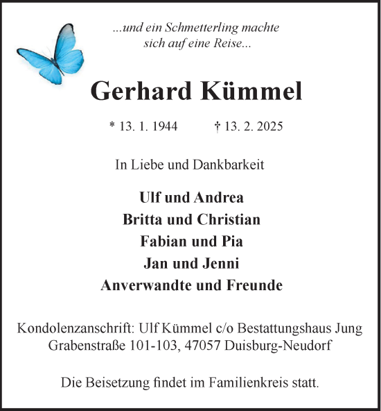 Traueranzeige von Gerhard Kümmel von Tageszeitung