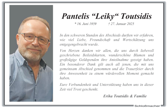Traueranzeige von Pantelis Toutsidis von Tageszeitung