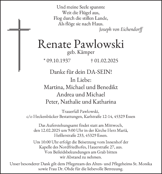 Traueranzeige von Renate Pawlowski von Tageszeitung